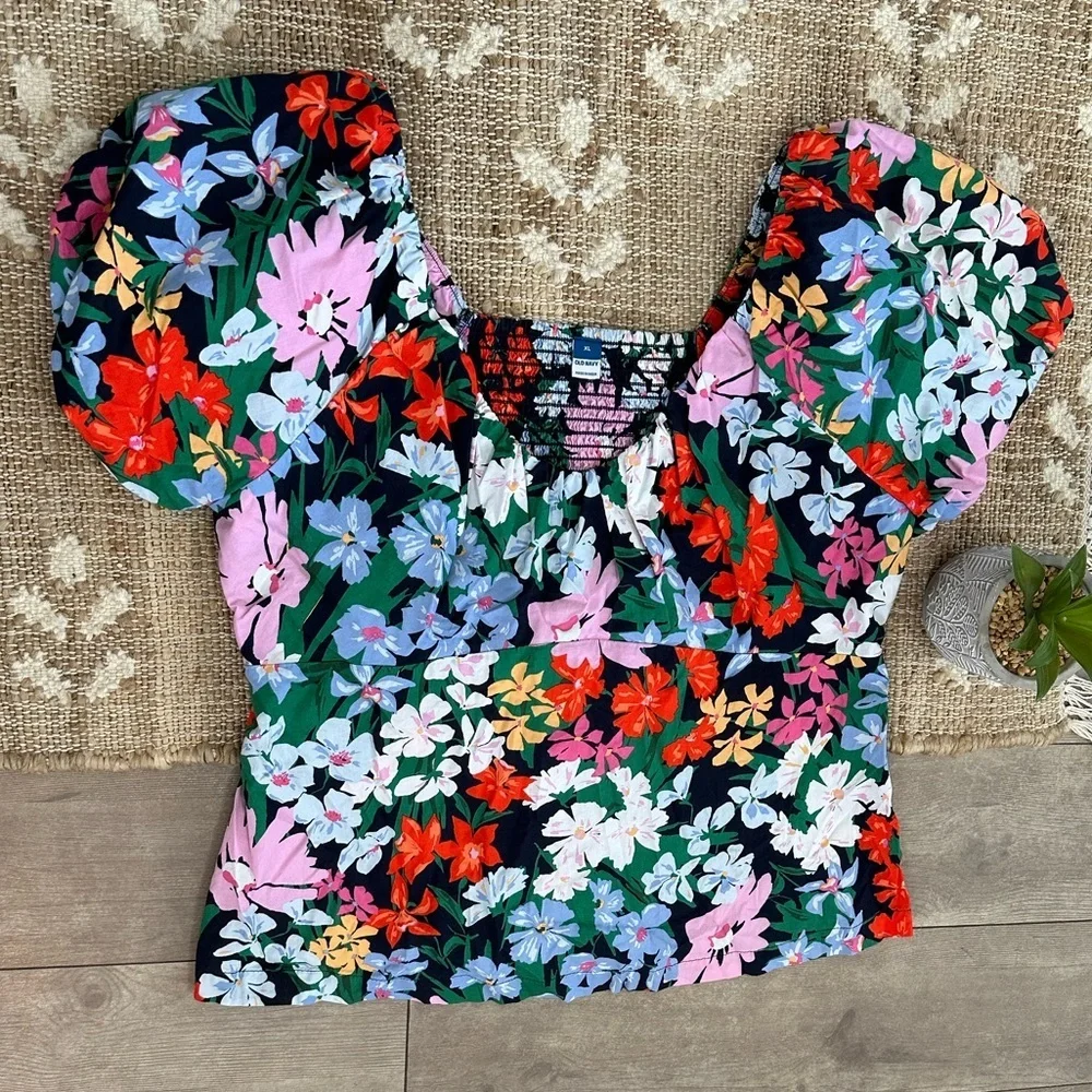 New Old Navy Women's Multicolor Floral Puff Sleeve Blouse Women’s Size XL